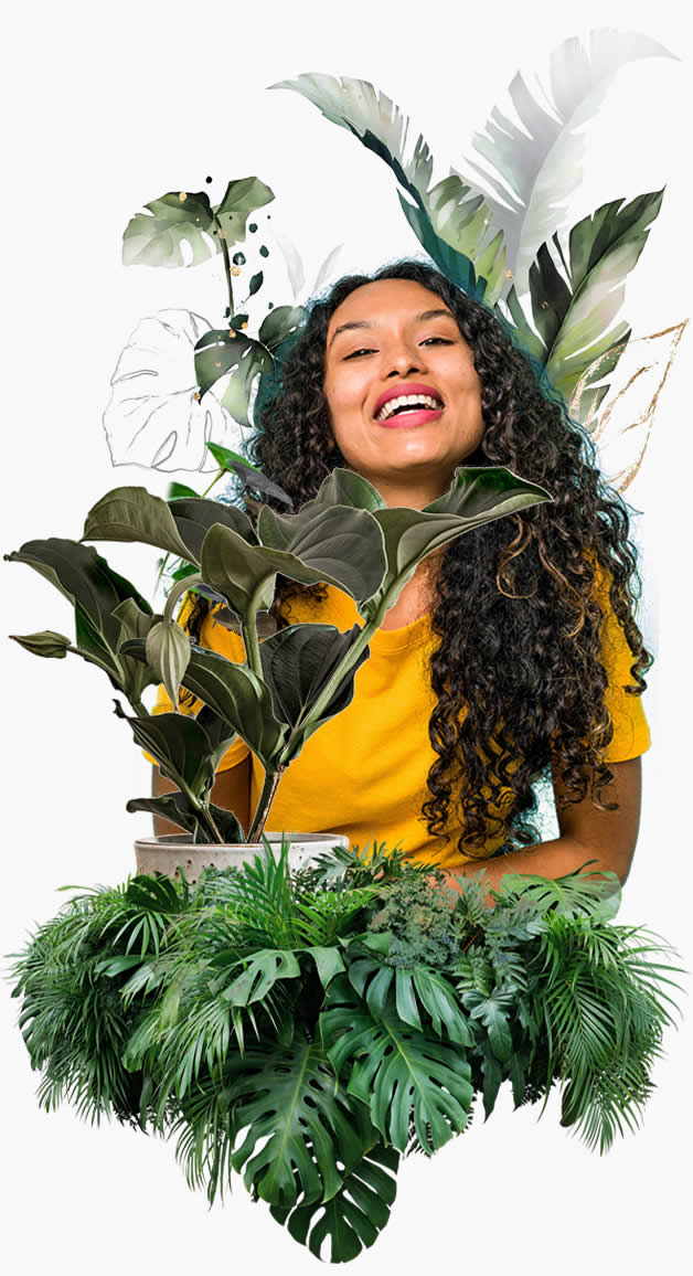 Happy woman with plantss Happy woman with plants